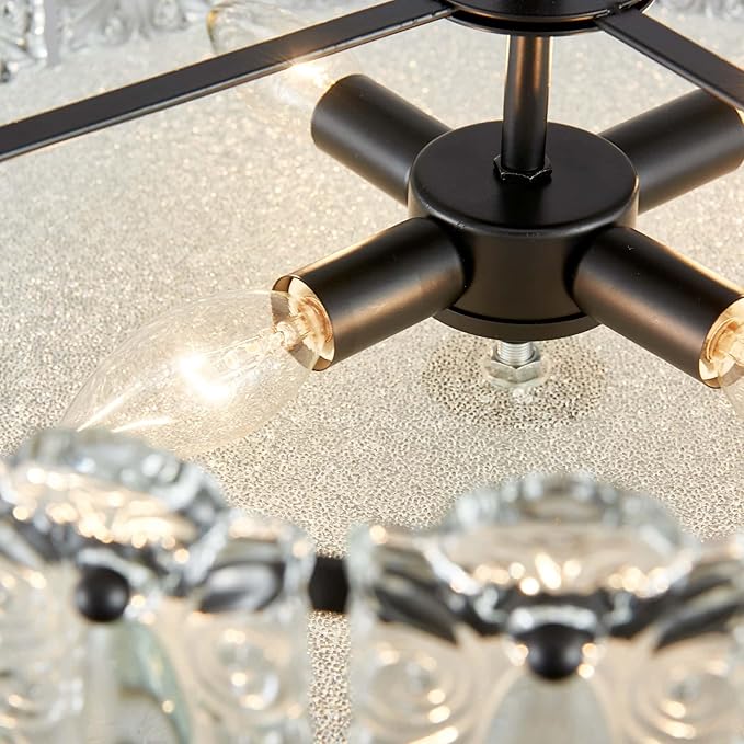 AGV LIGHTING Flush Mount Chandelier Light Fixture, Modern Black Chandelier, D20 x H10, E12 Base 4-Lights, Glass Shade & Black Finish