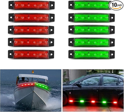 Nilight Side Marker Light 10PCS 3.8 Inch Red Green 6LED Indicator Clearance Marine Boat Navigation Lights for Yacht Kayak Sailboat Trailer Bus RV