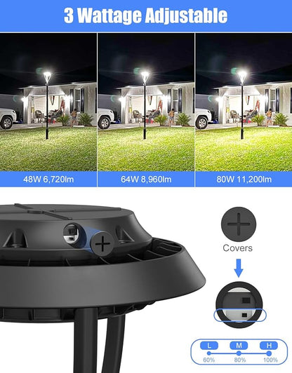 KUKUPPO 6Pack 80W LED Post Top Light 80W/64W/48W Wattage Selectable ETL Listed 11200Lm LED Post Pole Top Light Dusk to Dawn IP65 Waterproof for Outdoor Commercial Pole Light Fixture AC100-277V