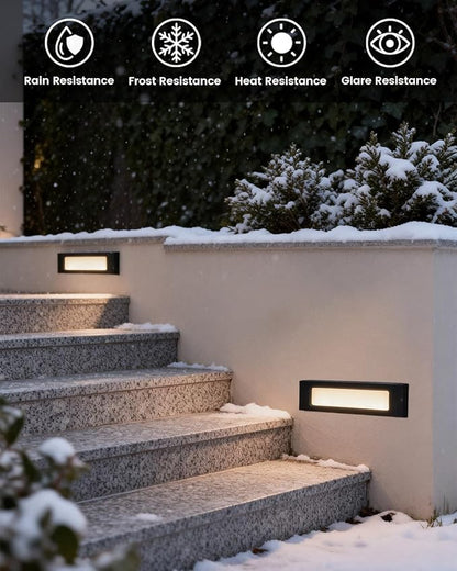 Low Voltage LED Step Lights (6.5×0.67×1.44 in) - 1.2W Die-Cast Aluminum Stair Lighting with Patent Connector, Wet Location Safe Outdoor Steps 6-Pack