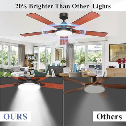 DIAMONDFORGE Ceiling Fans with Lights and Remote Control,Indoor/Outdoor Flush Mount Low Profile Commercial Reversible Dimmable Wood Grain Ceiling Fans for Living Room Patio Industrial Shop, 62 inch