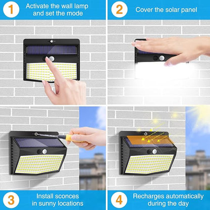 Peasur Solar Lights Outdoor, [138 LED/8 Packs] Solar Motion Sensor Security Light with 3 Lighting Modes Solar Wall Lights Waterproof Solar Powered Lights Outside for Garden Fence Yard Deck Garage