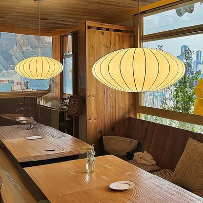 19.7 Inch Lantern Pendant Light fixtures, Imitation Silk Ceiling Hanging Pendant Light Japanese Lamp White Chandelier for Dinning Room Living Room Kitchen Island Bedroom Restaurant