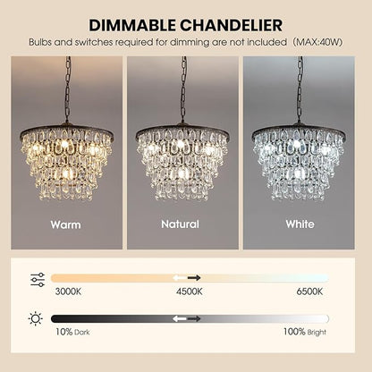 7PM Vintage Crystal Chandelier for Dining Room,20-inch Antique Crystal Ceiling Light Fixture, 5-Tier Bronze Chandelier for Living Room, Kitchen Island,Bedroom, Entryway