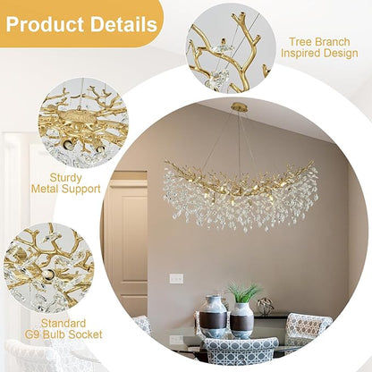 Chandeliers for Dining Room Over Table, 47" Modern Crystal Gold Tree Branche Chandelier, Large Chandelier Crystals for Living Room,High Ceiling,Foyer,Entryway,Kitchen Island,Staircase