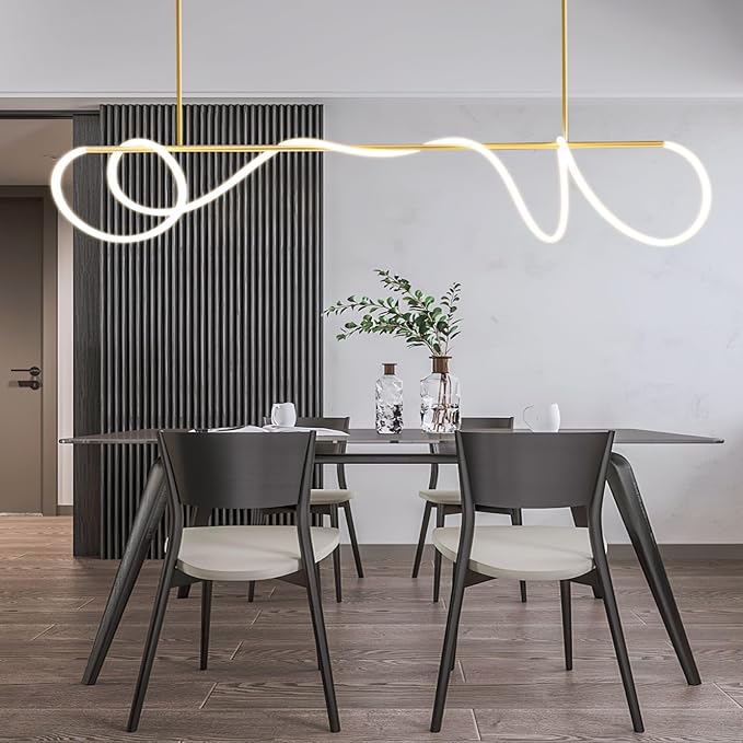 SMG Modern LED Linear Pendant Light for Dining Room, Dimmable Gold Chandelier for Office, 39" Linear DIY Chandelier with Remote Control Stepless Dimming, Restaurant Kitchen Long Hose Lamp