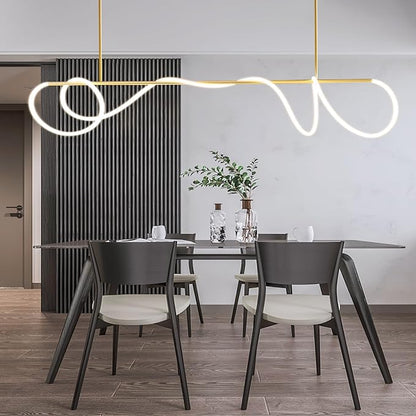 SMG Modern LED Linear Pendant Light for Dining Room, Dimmable Gold Chandelier for Office, 39" Linear DIY Chandelier with Remote Control Stepless Dimming, Restaurant Kitchen Long Hose Lamp