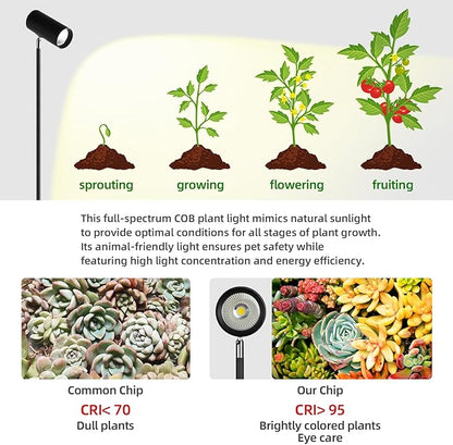 60W Dimmable Grow Light, Full Spectrum COB LED Dual-Head Floor Lamp with High CRI, 6/8/12H Timer, Adjustable Height (37"-77") & Angle – Standing Grow Lights for Indoor Plants (warm white 4000K)