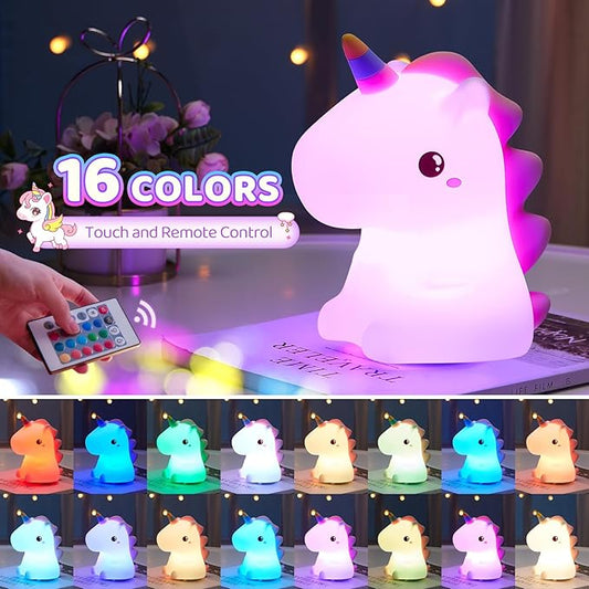 One Fire Unicorn Night Light for Kids,【Cute Gifts&Remote】 16 Colors Cute Night Light,5 Lightness & Last 10H Nightlight for Kids Room,Soft Lamp