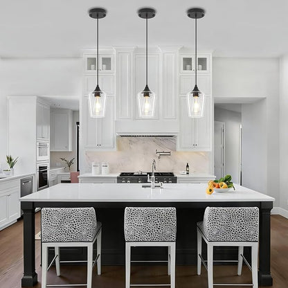 3-Pack Pendant Lights Kitchen Island Modern Glass Pendant Lighting Over Island Kitchen Hanging Light Fixtures Adjustable Hallway Pendant Lights for Bathroom Dining Room Entryway