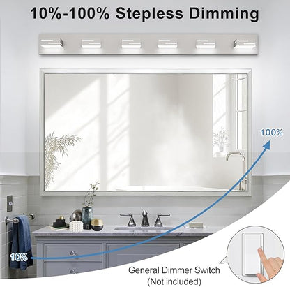 LED Modern Bathroom Vanity Light Fixtures, 6-Light 40-inch Dimmable Brushed Nickel Vanity Lights for Bathroom Lighting Fixtures Over Mirror, with 360° Rotatable Acrylic Heads (Cool White 6000K)