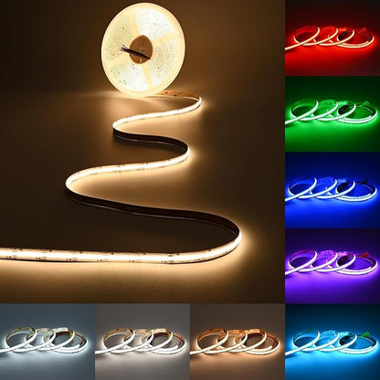 JOYLIT 32.8FT RGBCCT COB LED Strip 24V Indoor, RGB 2700-6500K CCT Tunable White 5 in 1 Color Changing Dotless LED Tape 840LEDs/M, 19W/M Multicolored Light Strip for Bedroom, Party (Lights Only)