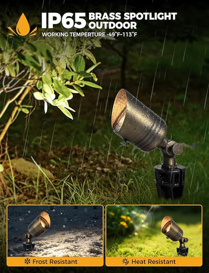 COLOER Brass Outdoor Spotlights,12V Low Voltage Landscape Lighting Without Bulb,Waterproof Landscape Spot Lights for Yard,Garden,Lawn,Tree,Small Size (4)