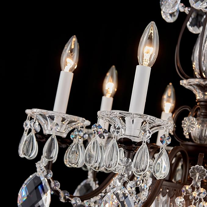 Crystal Chandelier for Dining Room, 8-Light Vintage Brown Chandelier, Pendant Ceiling Light Fixture for Living Room Hallway Entryway Foyer Staircase 30.3" H x 26.8" D
