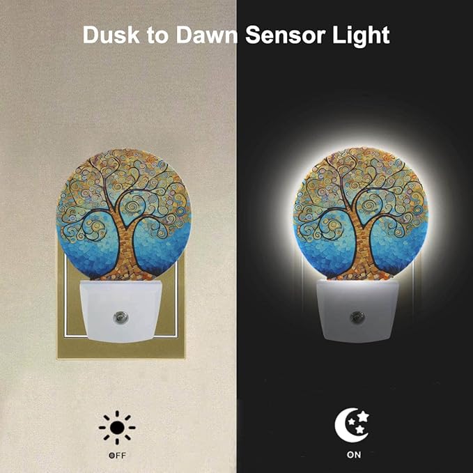 EKOBLA Art Tree Plug-in Night Light, Golden Leaf Tree LED Nightlight with Auto Sensor, 0.5W Sleep Friendly for Home