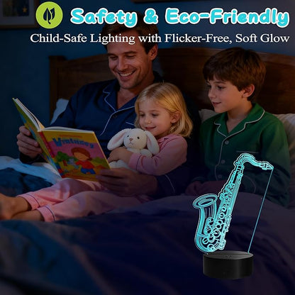 Saxophone Night Light, 3D Illusion Lamp with Remote Control, 16 RGB Colors, 4 Flashing Modes, Timer, Dimmable, Saxophone Accessories Toys Decor for Holiday Birthday Christmas