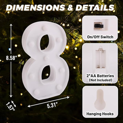 LED Light Up Marquee Letters, Battery Powered Decorative LED Letter Lights, Alphabet Light Up Letters for Wedding Birthday Party,Holiday Lamp or Home Bar Decoration (Number 8)