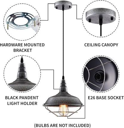 Black and Silver Pendant Light fixtures 10.5 inches 3 Packs, Matte Pendant Lights Kitchen Island, Industrial Pendant Light, Vintage Farmhouse Pendant Lights for Dinning Room Entryway Barn