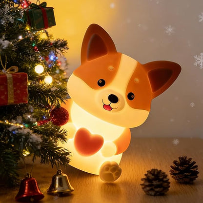 LED Dog Night Light for Kids, Cute Puppy Night Light with 3 Brightness Levels, Touch Dimmable Bedside Lamp with Timer, Squishy Rechargeable Silicone Animal Lamp for Boys Girls Nursery Room Decor (Dog)