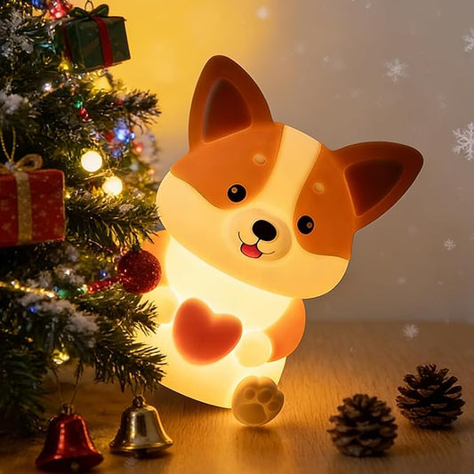 LED Dog Night Light for Kids, Cute Puppy Night Light with 3 Brightness Levels, Touch Dimmable Bedside Lamp with Timer, Squishy Rechargeable Silicone Animal Lamp for Boys Girls Nursery Room Decor (Dog)