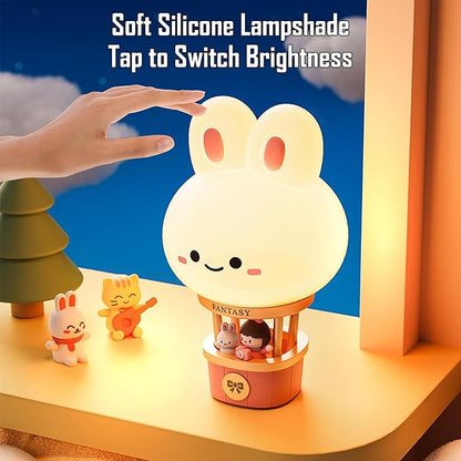 Hot Air Balloon Rechargeable Night Light, Safe Soft Silicone Material, 3 Brightness Levels, Tap Control, Warm Light, Toddler Sleeping Lamp, Bedroom Night Lamp, Gift for Baby and Kid (Bunny)