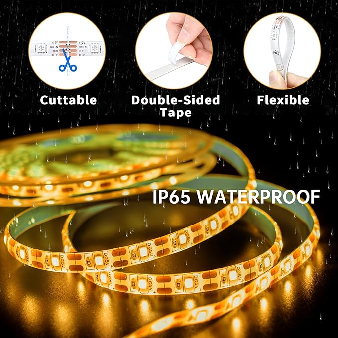 Motion Sensor LED Light Strip, Ultra Warm Yellow 2200K Strip Light USB Powered 16.4ft, Day/Night Modes & Dimming Brightness, Adhesive Tape 5V Free Cutting Rope Lights for Decor