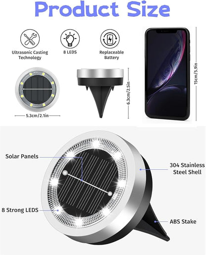 SenLuKit Mini Solar Ground Lights 16 Pack Outdoor IP65 Waterproof Solar Flat Garden Light Solor Powered Disc Pathway Lights for Outside Walkway Yard Landscape Patio Lawn Driveway-Cool White