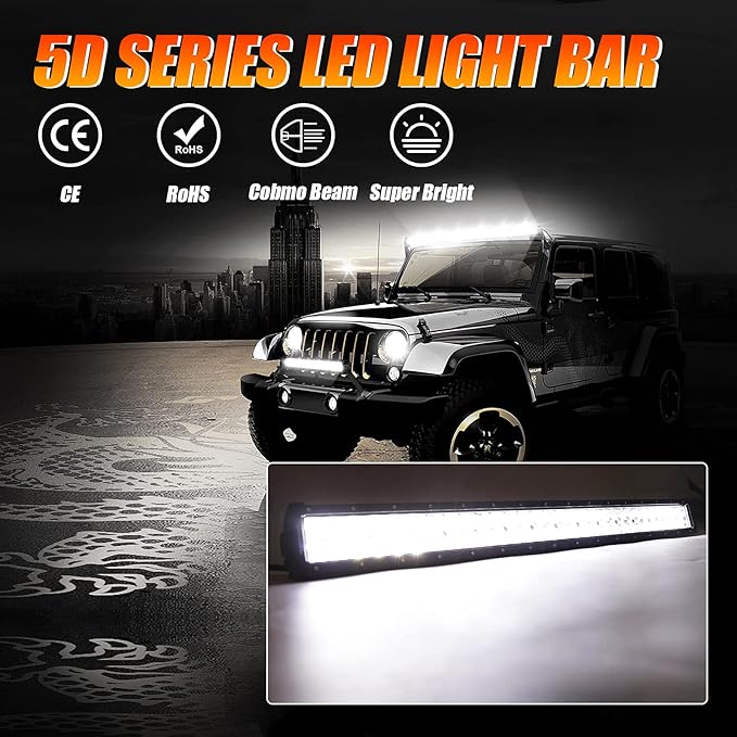Auxbeam 50 Inch LED Light Bar, 288W Spot Flood Combo Beam Bar, 5D Series Work Driving Light for Car Jeep Off Road SUV UTV ATV Pickup Truck with Wiring Harness