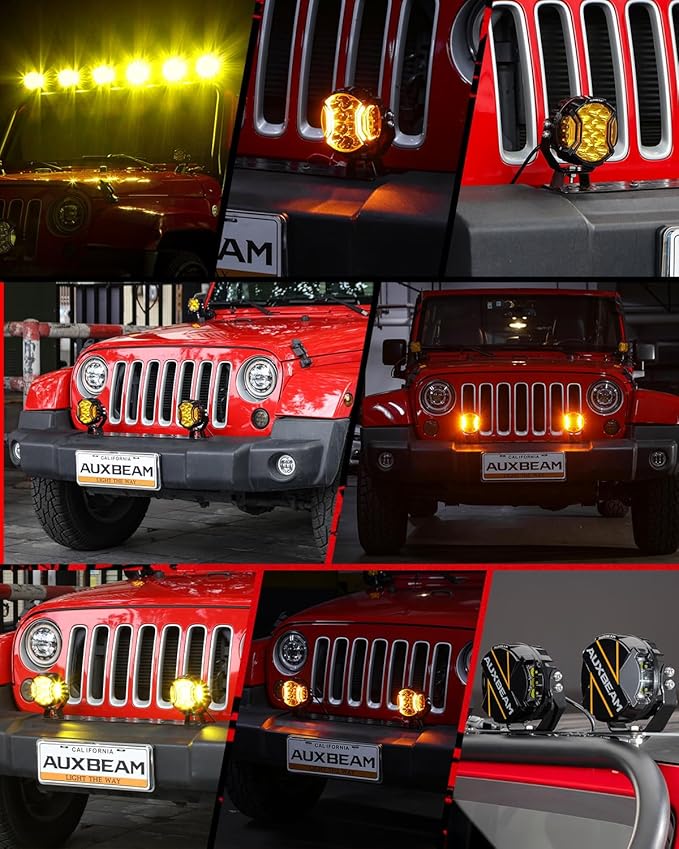 Auxbeam V-Ultra Series 5" 172W Side Shooter Offroad Fog Lights, Amber DRL Function 3 Modes, 270 Degree Wider Range, 20400LM Round LED Pods Light Bar with Protective Covers, Pair