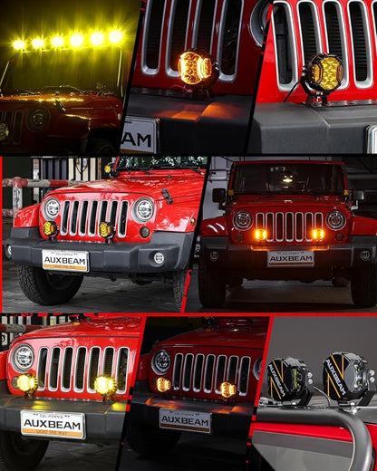 Auxbeam V-Ultra Series 5" 172W Side Shooter Offroad Fog Lights, Amber DRL Function 3 Modes, 270 Degree Wider Range, 20400LM Round LED Pods Light Bar with Protective Covers, Pair