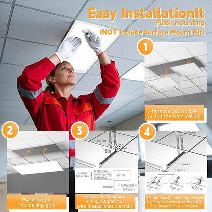 OKQ 2x2 LED Flat Panel Light Drop Ceiling Office Fixture,5 CCT 3000K-6500K Adjustable & 5 Wattage Selectable, 0-10V Dimmable, 2X2 LED Flush Mount Ceiling Light,ETL Listed 4 Pack