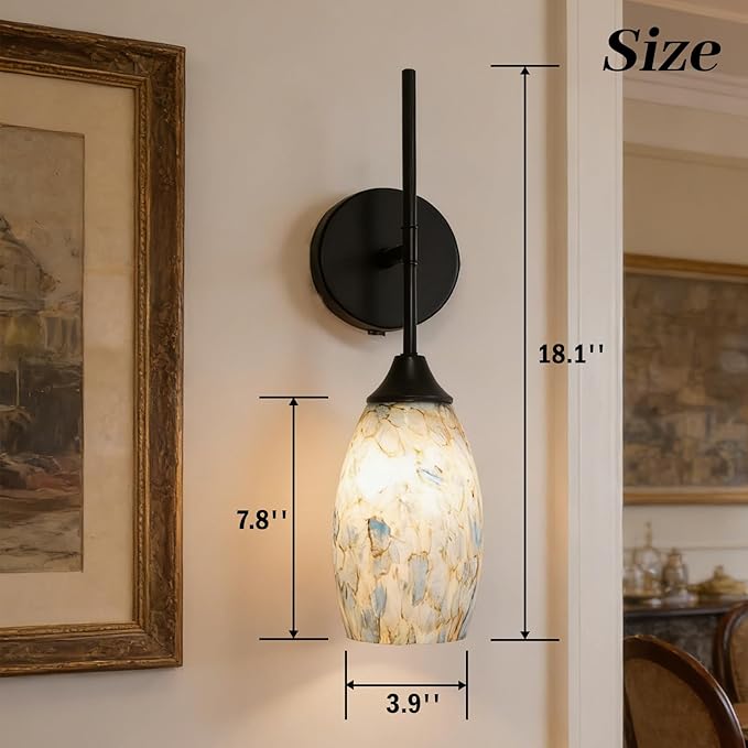 Wireless Battery Operated Wall Sconce Set Of 2，Rechargeable Wall Lights with Remote Control, Dimmable 3000K–6000K, Wireless Wall Sconces With Industrial Hand-Blown Art Glass for Bedroom Living Room