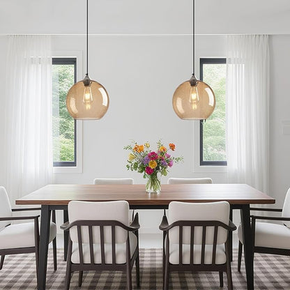 Light Brown Glass Pendant Lights Kitchen Island Globe Pendant Light Fixtures Modern Pendant Lighting for Bedroom Living Dining Room Light Fixture (9.84 in, 3 Pack)