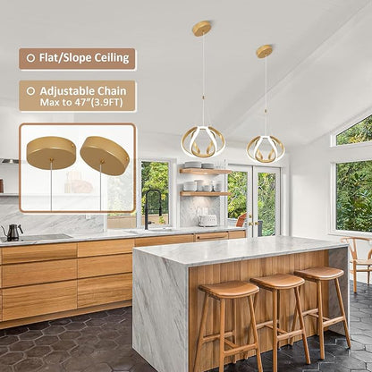 CANEOE Modern Led Pendant Light, 5500K Gold Led Pendant Lights Kitchen Island, Adjustable Height LED Hanging Light Fixtures for Dining Room Bedroom Kitchen Island Pendant Lighting,1 Pack
