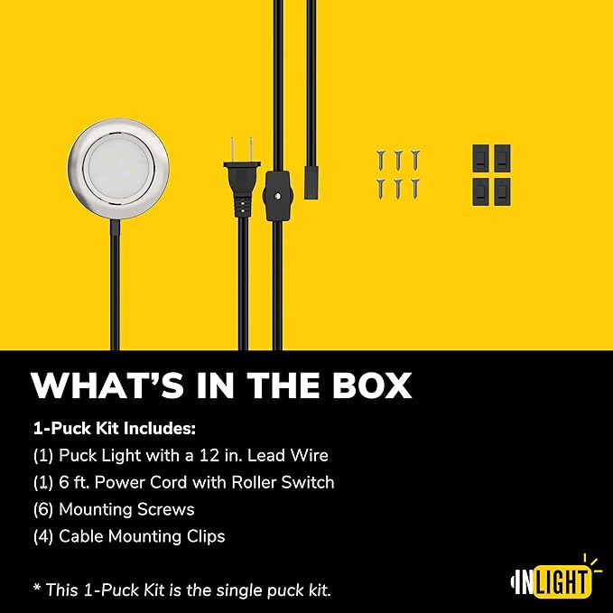 Getinlight LED Puck Lights, 2.75" Metal Housing, Wall-Dimmer Compatible, 2700K Warm White, Brushed Nickel Finish, Plug-in or Hardwired, ETL Listed, IN-0107-1S-SN-27