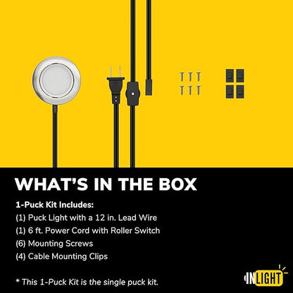 Getinlight LED Puck Lights, 2.75" Metal Housing, Wall-Dimmer Compatible, 2700K Warm White, Brushed Nickel Finish, Plug-in or Hardwired, ETL Listed, IN-0107-1S-SN-27
