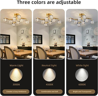 Semi Flush Mount Ceiling Light Fixture with 8-Light, Gold Modern Sputnik Chandeleirs Crsytal Ceiling Light for Dining Room, Bedroom, Living Room, Hallway,Entryway,Kitchen