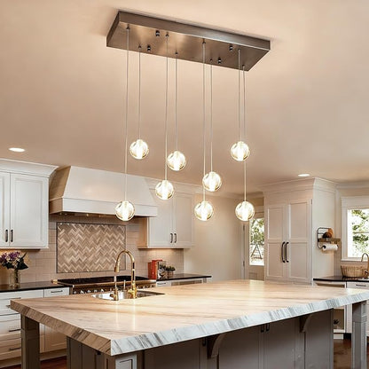8 Lights Nickel Raindrop Rectangle Chandelier, Modern Bubble Crystal Chandelier for Dining Room, Large Pendant Light for High Ceilings Staircase Foyer Entryway Living Room Kitchen Island