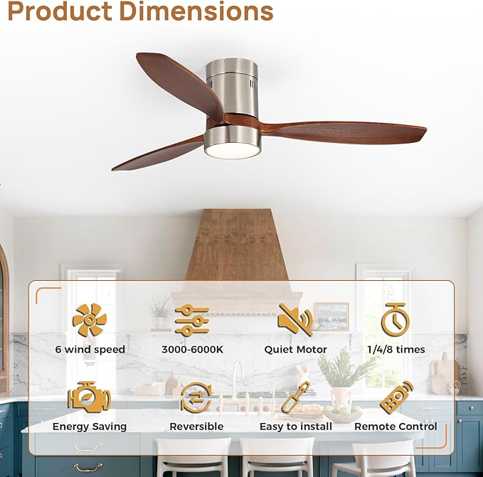 Sofucor 52 Inch Smart Ceiling Fans with Light-Modern Solid Wood Outdoor 3 Blades Ceiling Fan with Alexa/Google/APP/Remote Control for Bedroom Living Room Indoor Farmhouse Patio,DC Motor,Silver & Brown