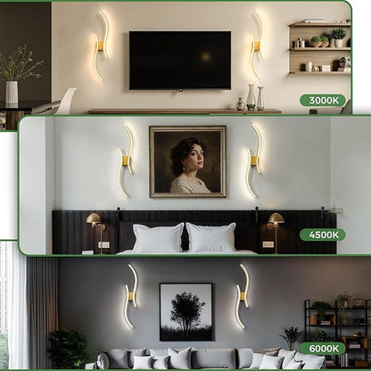 DORESshop Battery Operated Wall Sconces Set of 2, Acrylic Modern Wireless Rechargeable Wall Lights with Dimming, 3000K-6000K, 8000mAh, Sconce Wall Decor for Living Room, Hallway, Bedroom, Gold, 39in