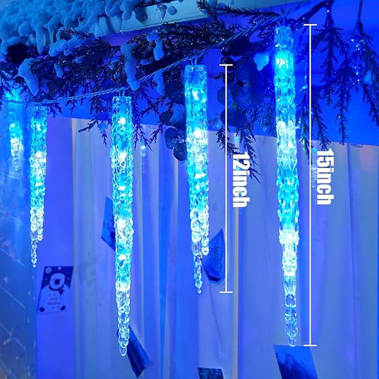 Brightown Icicle Lights for Outside with Remote, 20ft 100 LED 20 Tubes Connectable Ice Shape Hanging Christmas Lights for Tree Patio Roof Holiday Decor, Blue and White
