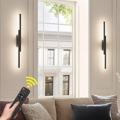 Aipsun Black Wall Sconces Set of Two Battery Operated Wall Sconces 3000K-6000K Dimmable LED Wireless Wall Lights for Living Room,Bedroom,10,000mAh,23.6Inch (2 Pack)