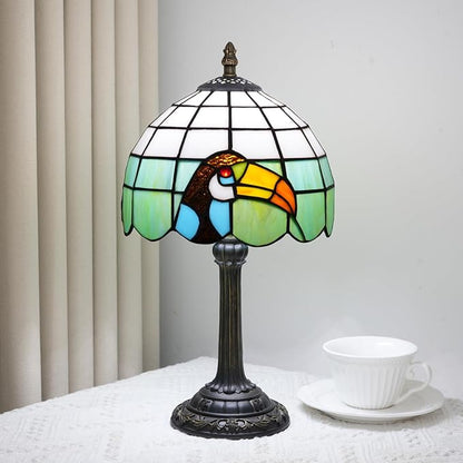 Tiffany Style 8 Inch Big-Billed Bird Stained Glass Table Lamp,Handmade Accent Lamp With Resin Base Retro Night Light For Bedroom, Office Living Room,Restaurant Farmhouse Decor Ambient Lighting