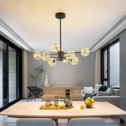 Modern Led Chandelier with Globe Glass,8 Light Dimmable Chandeliers for Dining Room,Pendant Lights Bubble Light for Dining Room,Farmhouse Kitchen Island,Living Room,Bedroom,Entrway,Hallway,3000-6000K