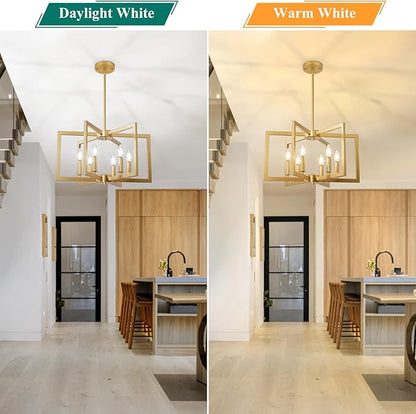 6-Light Gold Chandelier, Farmhouse Dining Room Light Fixture, 21.3in Modern Chandelier, Geometric Industrial Metal Hang Lighting Fixture for Foyer Entryway Kitchen Over Table Hallway Living Room