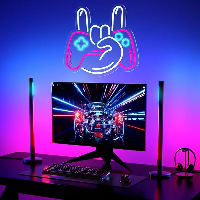 Gamer LED Neon Sign for Wall Decoration Lightness Controllable neon Light for Man cave Decor, Christmas Ornament, Party and Game Room 5v USB Power