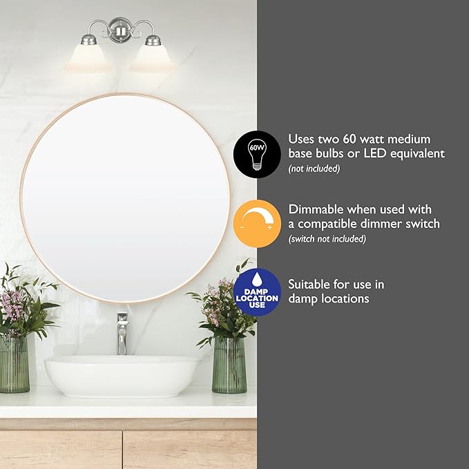 Design House 511600 Millbridge Wall Light Traditional 2-Light Indoor Dimmable Light with Alabaster Glass for Bathroom Hallway Foyer, Satin Nickel