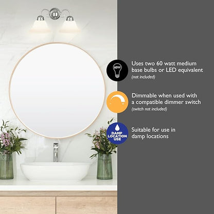 Design House 511600 Millbridge Wall Light Traditional 2-Light Indoor Dimmable Light with Alabaster Glass for Bathroom Hallway Foyer, Satin Nickel