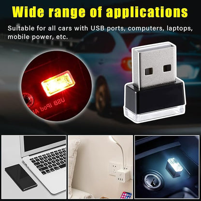 Augeny 4 PCS USB LED Car Interior Atmosphere Lamp, Plug-in USB Decor Night Light, Portable Auto Ambient Lighting Kit, Universal Vehicle Interior Accessories for Most Cars (White+Red+Blue+Ice Blue)