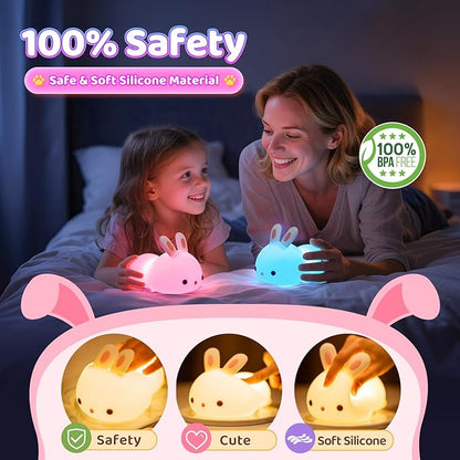 One Fire Night Light for Kids Bunny Toys, 16 Colors Squishy Bunny Lamp, Soft Silicone Bunnies Stuff,1200mah Dimmable Bunnies Cute Lamp Baby Night Light,Kawaii Room Decor Birthday Gifts for Kids Girls